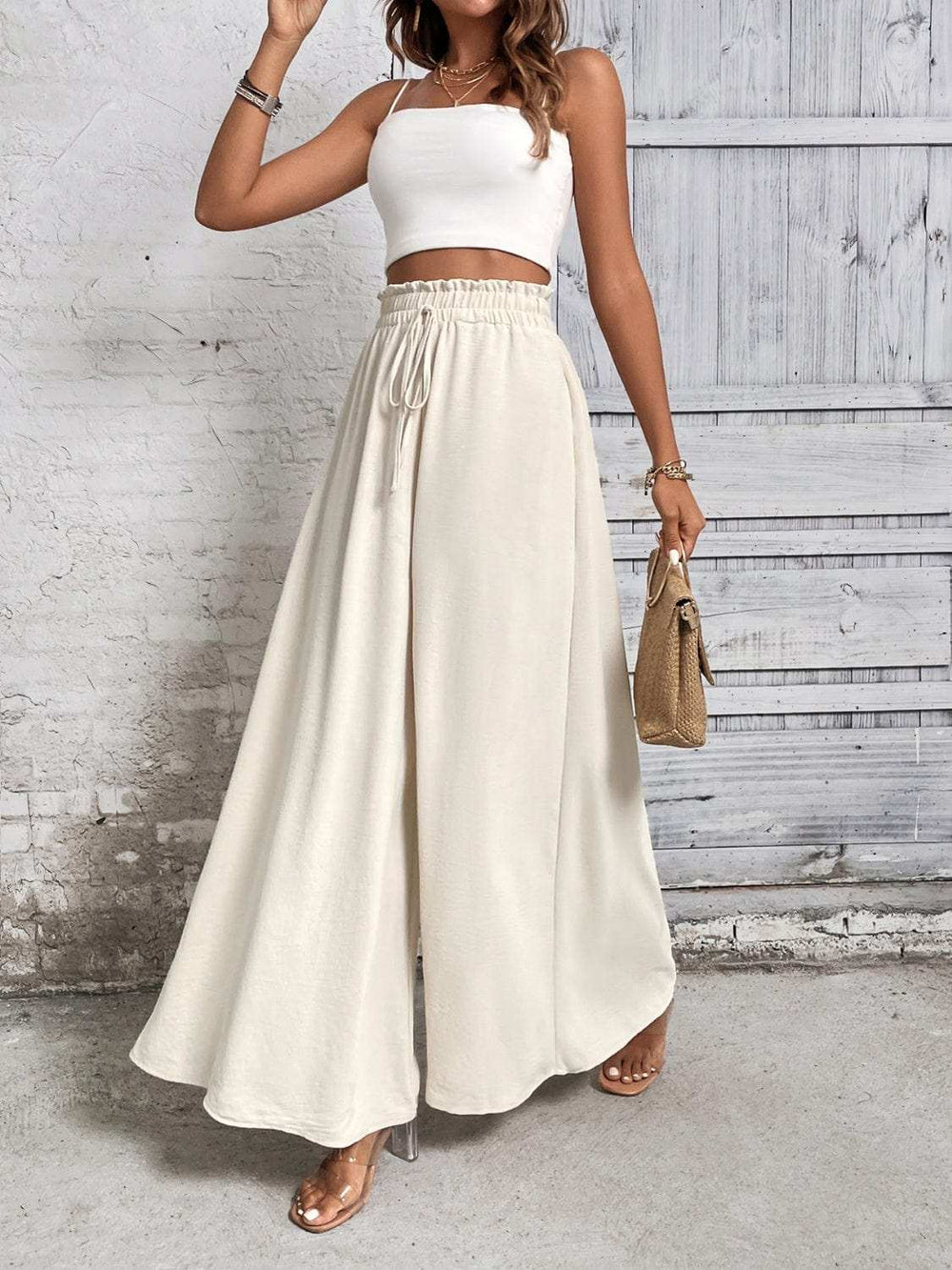Tied High Waist Wide Leg Pants - Trendsi - Flyclothing LLC