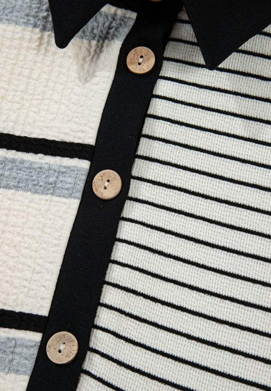 Striped Patchwork Long Sleeve Mini Dress - Trendsi - Flyclothing LLC