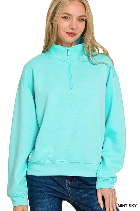Zenana Scuba Half Zip Pullover Sweatshirt - Trendsi - Flyclothing LLC