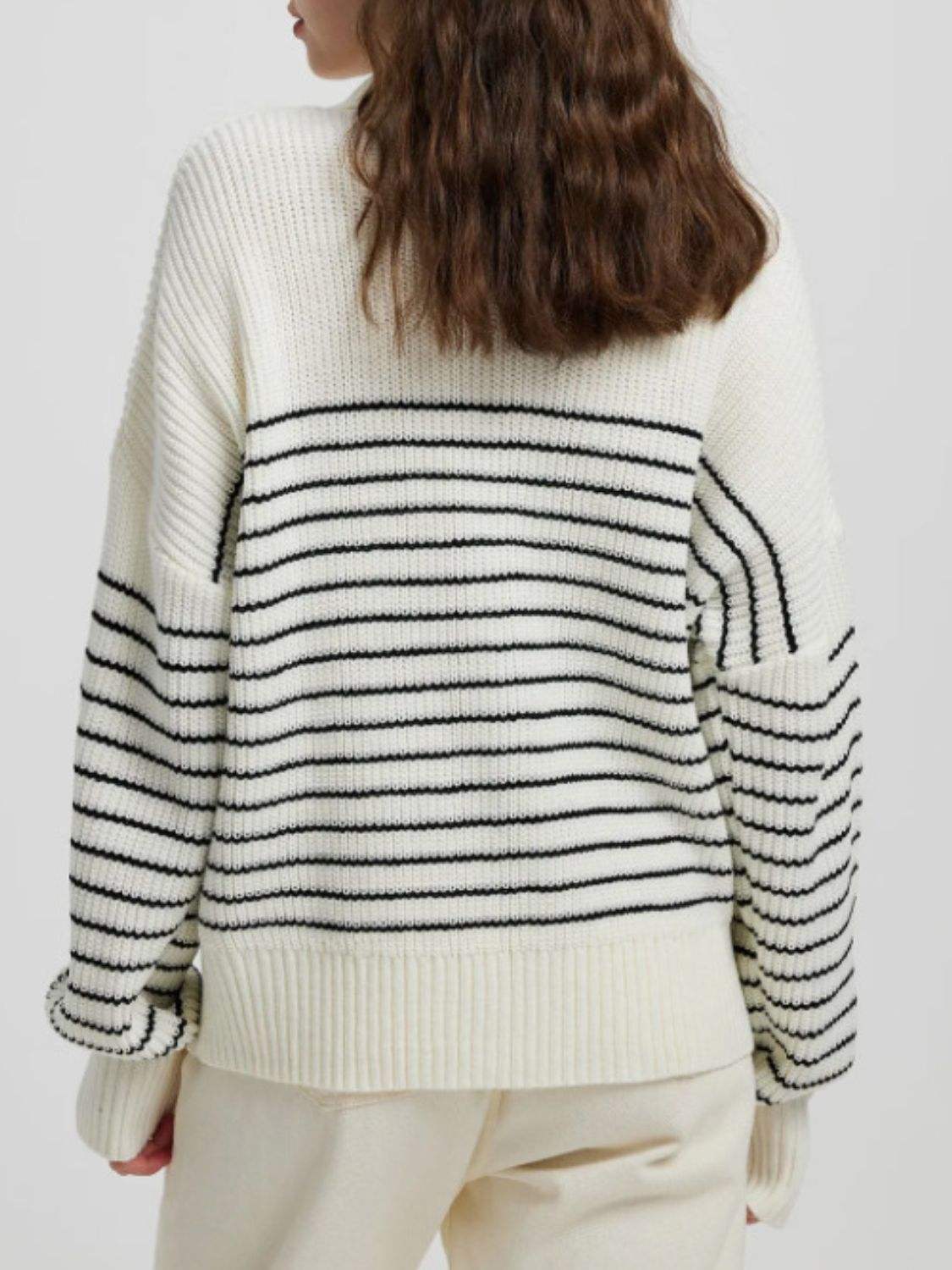 Striped Half Zip Long Sleeve Sweater - Trendsi - Flyclothing LLC