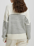 Striped Half Zip Long Sleeve Sweater - Trendsi