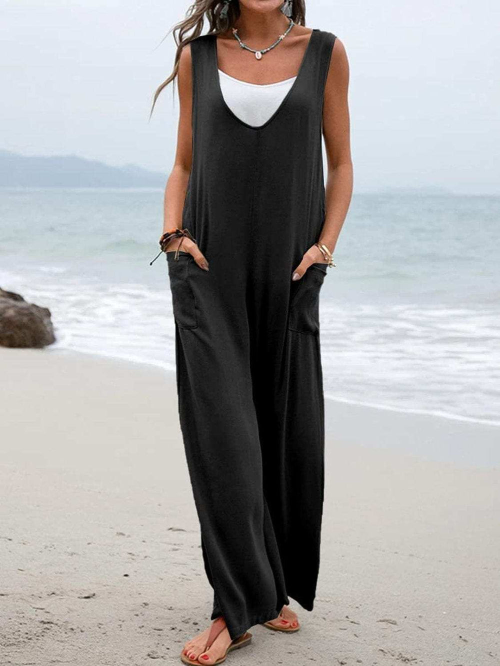 Full Size Wide Strap Jumpsuit with Pockets - Trendsi - Flyclothing LLC