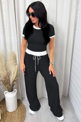 Contrast Trim Round Neck Top and Pants Set - Trendsi - Flyclothing LLC
