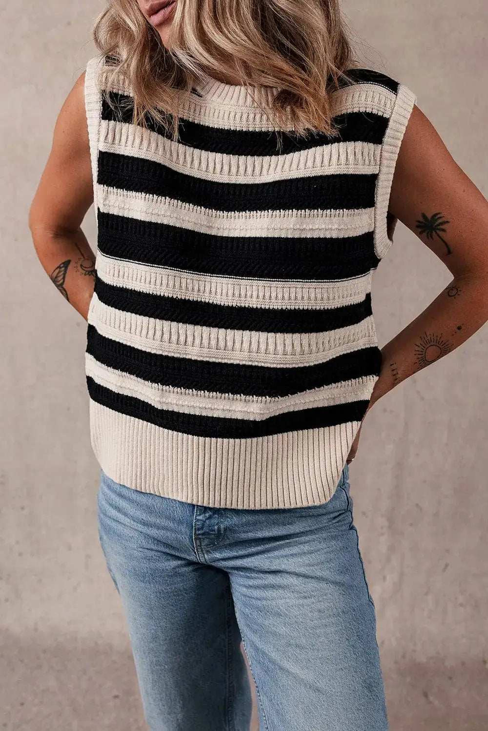 Color Block Round Neck Sweater Vest - Trendsi - Flyclothing LLC
