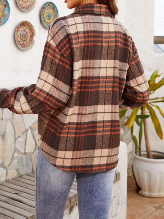 Plaid Button Up Long Sleeve Jacket - Trendsi
