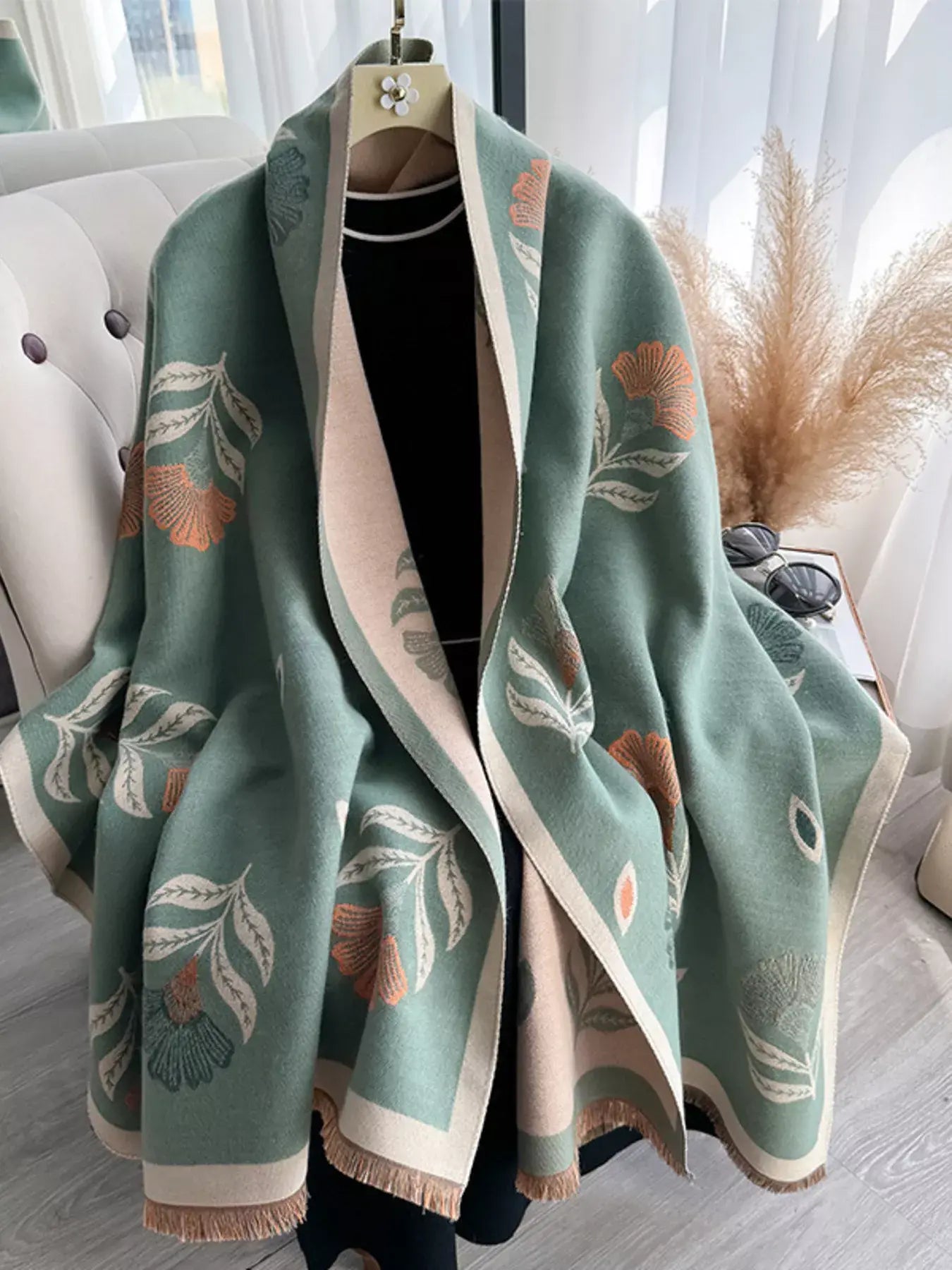 Printed Raw Hem Shawl - Trendsi - Flyclothing LLC