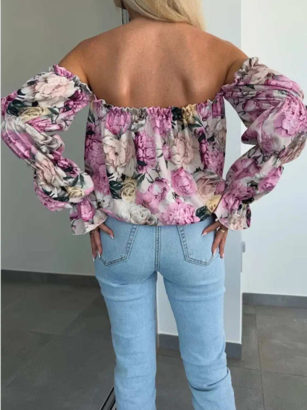 Printed Off-Shoulder Flounce Sleeve Blouse - Trendsi - Flyclothing LLC