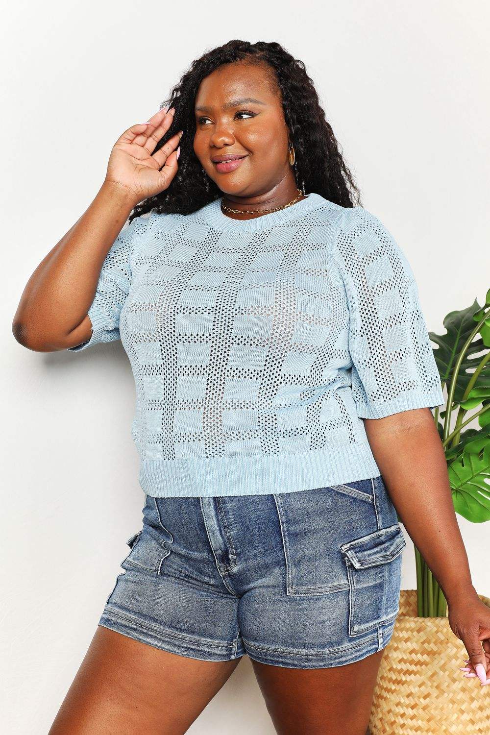 Mandy Ribbed Trim Round Neck Knit Top - Trendsi - Flyclothing LLC