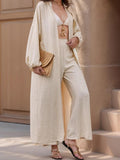 Open Front Balloon Sleeve Cardigan and Pants Set - Trendsi
