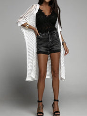 Openwork Open Front Three-Quarter Sleeve Cover Up - Trendsi