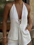Devine Tied Halter Top and Shorts Set - Trendsi