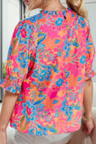 Printed Mock Neck Half Sleeve Blouse - Trendsi