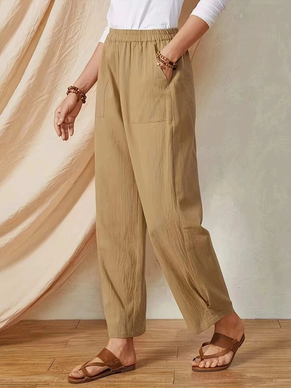 Full Size Elastic Waist Pants with Pockets - Trendsi - Flyclothing LLC