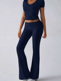 Devine V-Neck Top and Bootcut Leggings Set - Trendsi - Flyclothing LLC