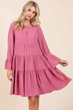 Mittoshop Tiered Notched Flare Sleeve Dress - Trendsi - Flyclothing LLC