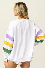 BiBi Sequin Mardi Gras Striped Round Neck Sweatshirt - Trendsi - Flyclothing LLC