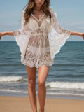 Lace V-Neck Three-Quarter Sleeve Cover Up - Trendsi - Flyclothing LLC