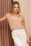 Mittoshop Contrast Letter Round Neck Cap Sleeve Knit Top - Trendsi