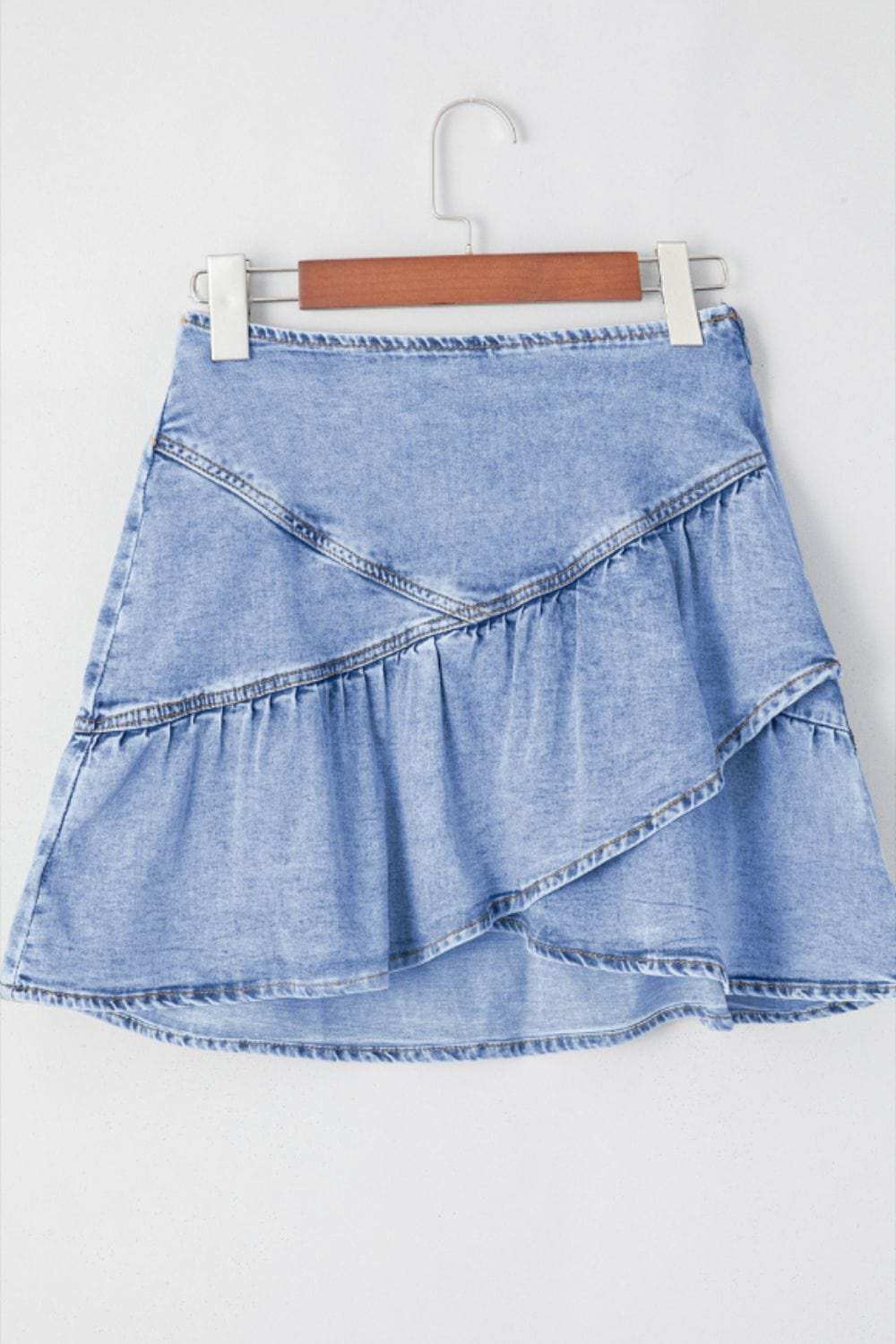 Asymmetric Ruffle Overlay Denim Mini Skirt - Trendsi - Flyclothing LLC