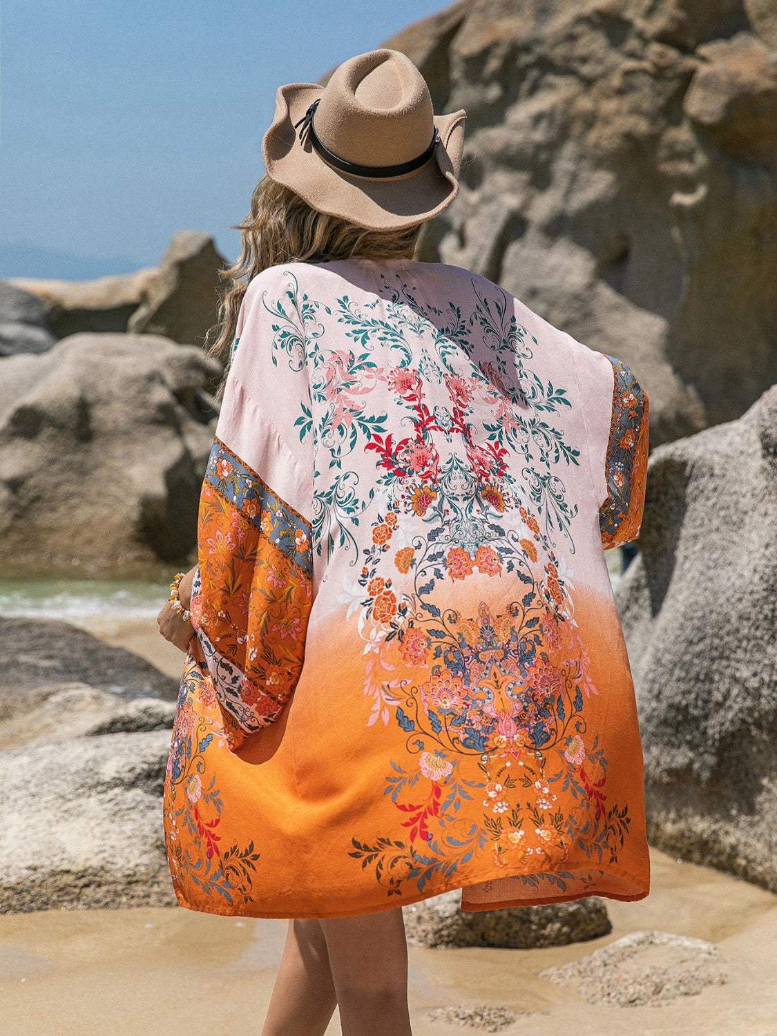 Printed Open Front Long Sleeve Cover-Up - Trendsi - Flyclothing LLC