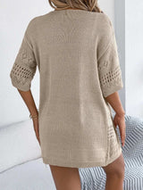 Openwork Open Front Half Sleeve Cardigan - Trendsi - Flyclothing LLC