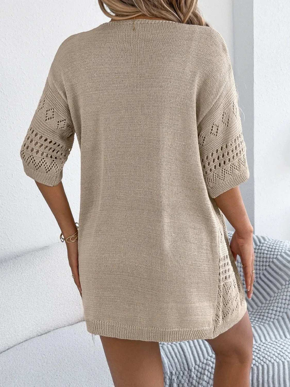 Openwork Open Front Half Sleeve Cardigan - Trendsi - Flyclothing LLC