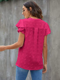 Swiss Dot Notched Cap Sleeve Blouse - Trendsi