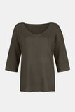 V-Neck Three-Quarter Sleeve Knit Top - Trendsi - Flyclothing LLC
