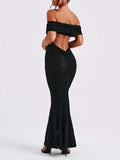 Devine Backless Lace Off-Shoulder Maxi Dress - Trendsi