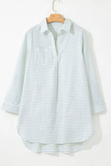 Striped Johnny Collar Long Sleeve Mini Shirt Dress - Trendsi - Flyclothing LLC