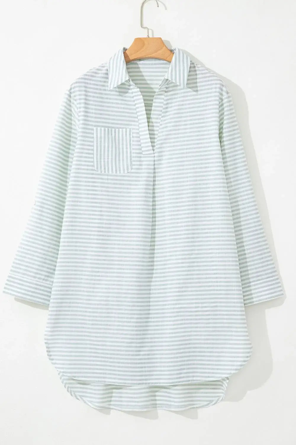 Striped Johnny Collar Long Sleeve Mini Shirt Dress - Trendsi - Flyclothing LLC