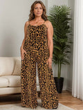 Full Size Leopard Scoop Neck Wide Leg Jumpsuit - Trendsi