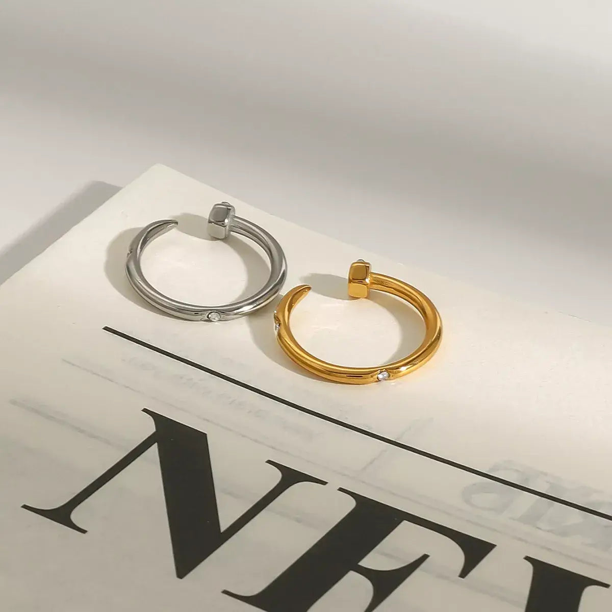 Stainless Steel Zircon Open Ring - Trendsi - Flyclothing LLC