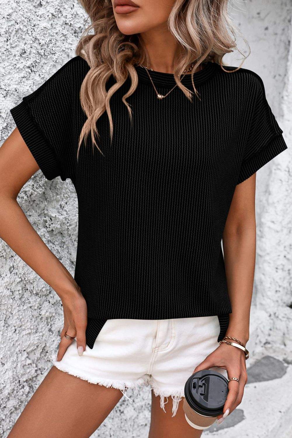 Striped Round Neck Short Sleeve T-Shirt - Trendsi - Flyclothing LLC