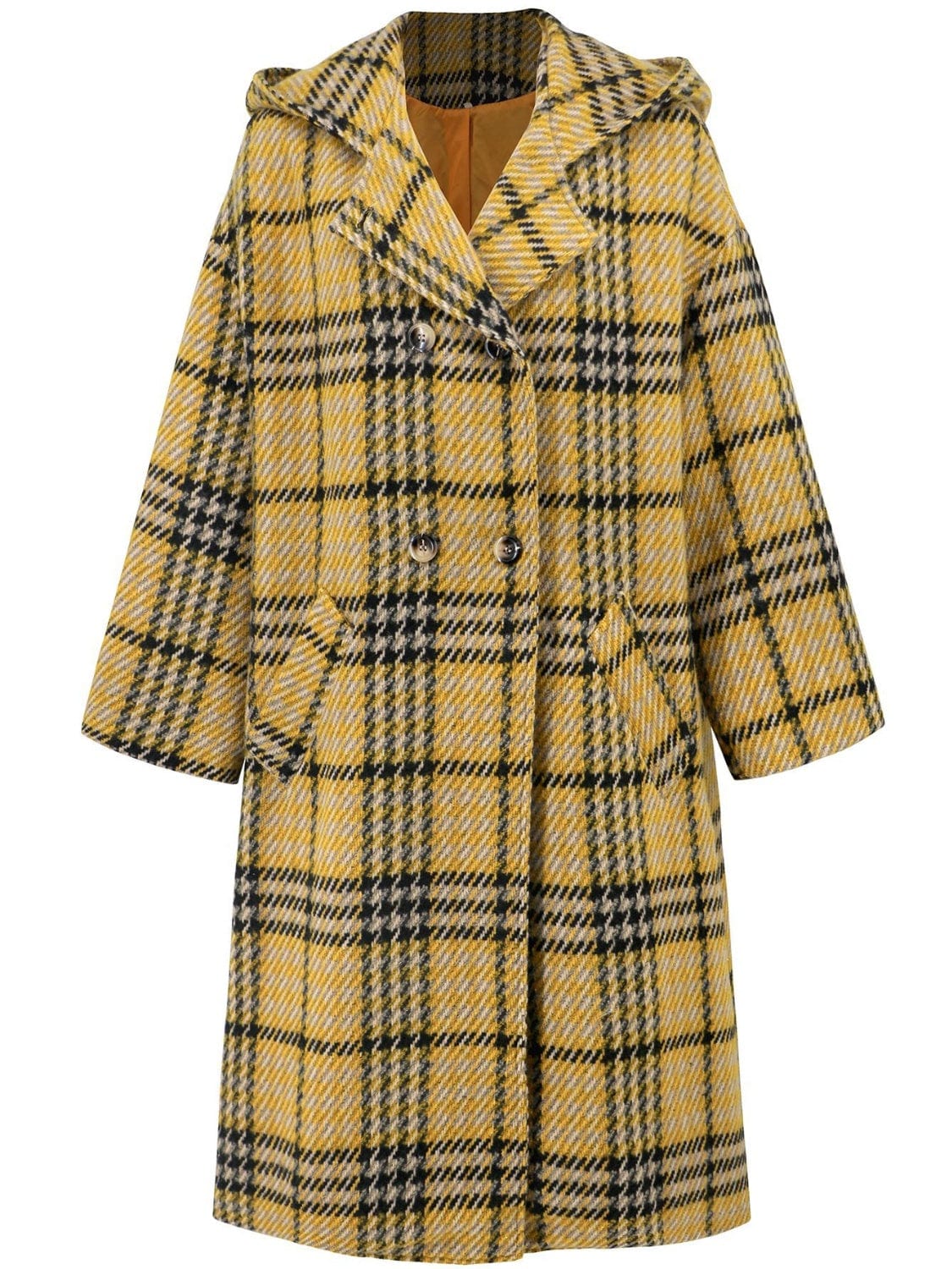 Plaid Double-Breasted Long Sleeve Longline Coat - Trendsi