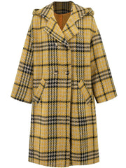 Plaid Double-Breasted Long Sleeve Longline Coat - Trendsi