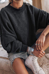 Mock Neck Dropped Shoulder Sweatshirt - Trendsi - Flyclothing LLC