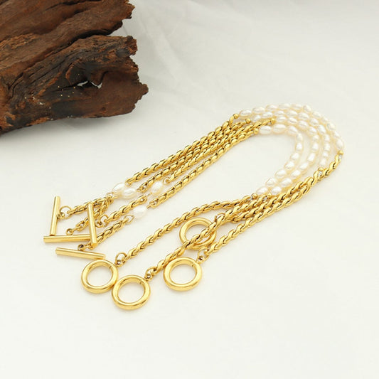 Freshwater Pearl Titanium Steel Bracelet - Trendsi