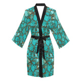 Baha Ranch All Turquoise Satin Kimono Sleeve Robe