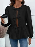 Ivy Lane Peplum Tied Long Sleeve Blouse - Trendsi - Flyclothing LLC