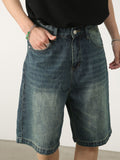 Men's Washed Denim Shorts with Pockets - Trendsi