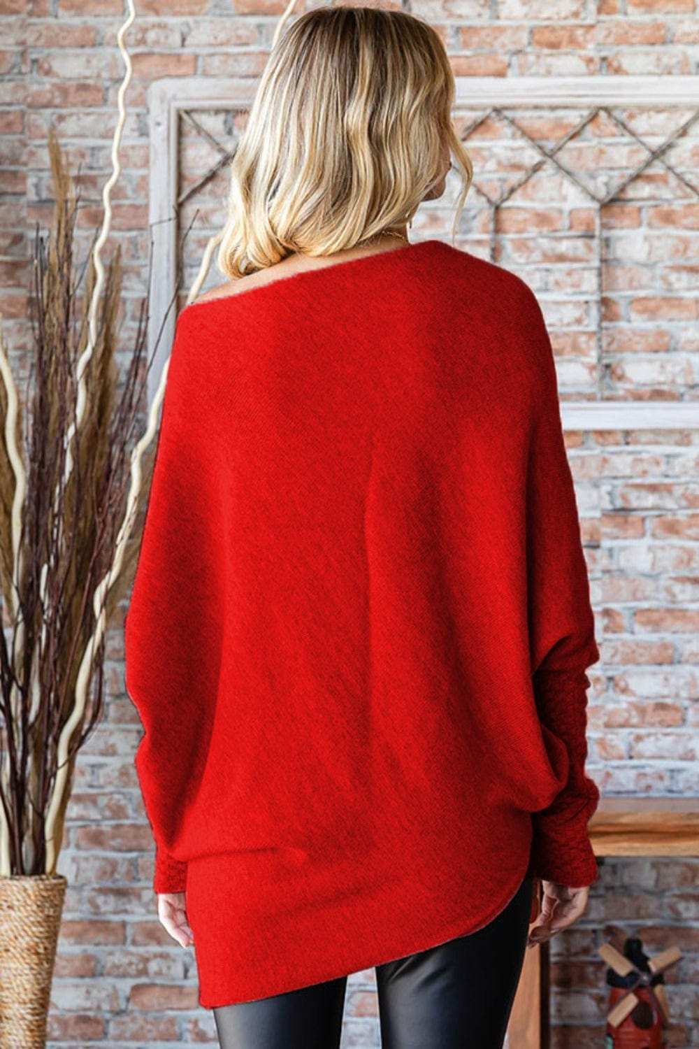 First Love Full Size Asymmetrical Hem Dolman Sleeve Sweater - Trendsi - Flyclothing LLC