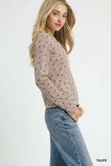 Umgee Bow Print Lightweight Knit Top - Trendsi - Flyclothing LLC