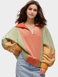 High-Low Exposed Seam Contrast Long Sleeve Sweatshirt - Trendsi - Flyclothing LLC