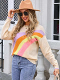Rainbow Round Neck Long Sleeve Sweater - Trendsi - Flyclothing LLC
