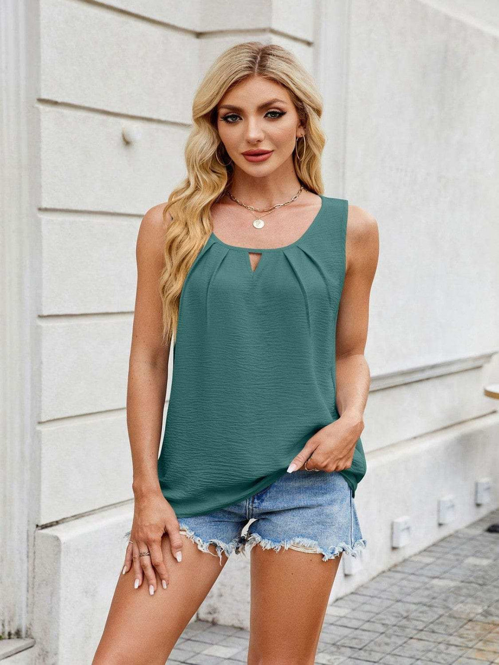 Ruched Scoop Neck Tank - Trendsi - Flyclothing LLC