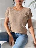 Round Neck Short Sleeve Knit Top - Trendsi - Flyclothing LLC