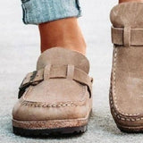 Round Toe Low Heel Buckle Sneakers - Trendsi