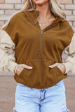 Contrast Half Zip Long Sleeve Hoodie - Trendsi