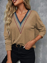 V-Neck Long Sleeve T-Shirt - Trendsi - Flyclothing LLC